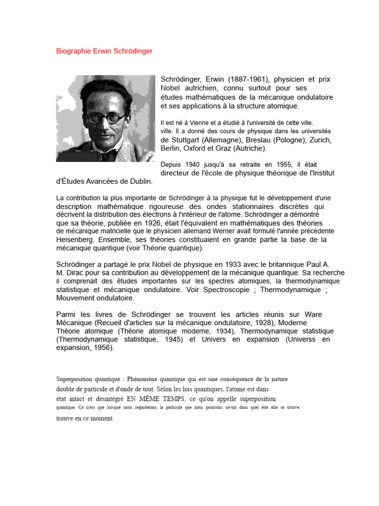 Biographie d'Erwin Schrödinger, physicien Nobel | PDF | Mécanique ...