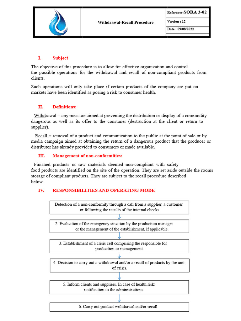 Withdrawal and Recall Procedure | PDF | Risk
