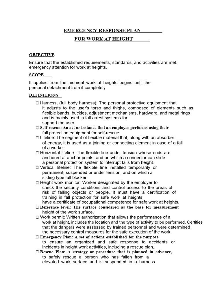 Emergency Response Plan for Heights | PDF | Safety
