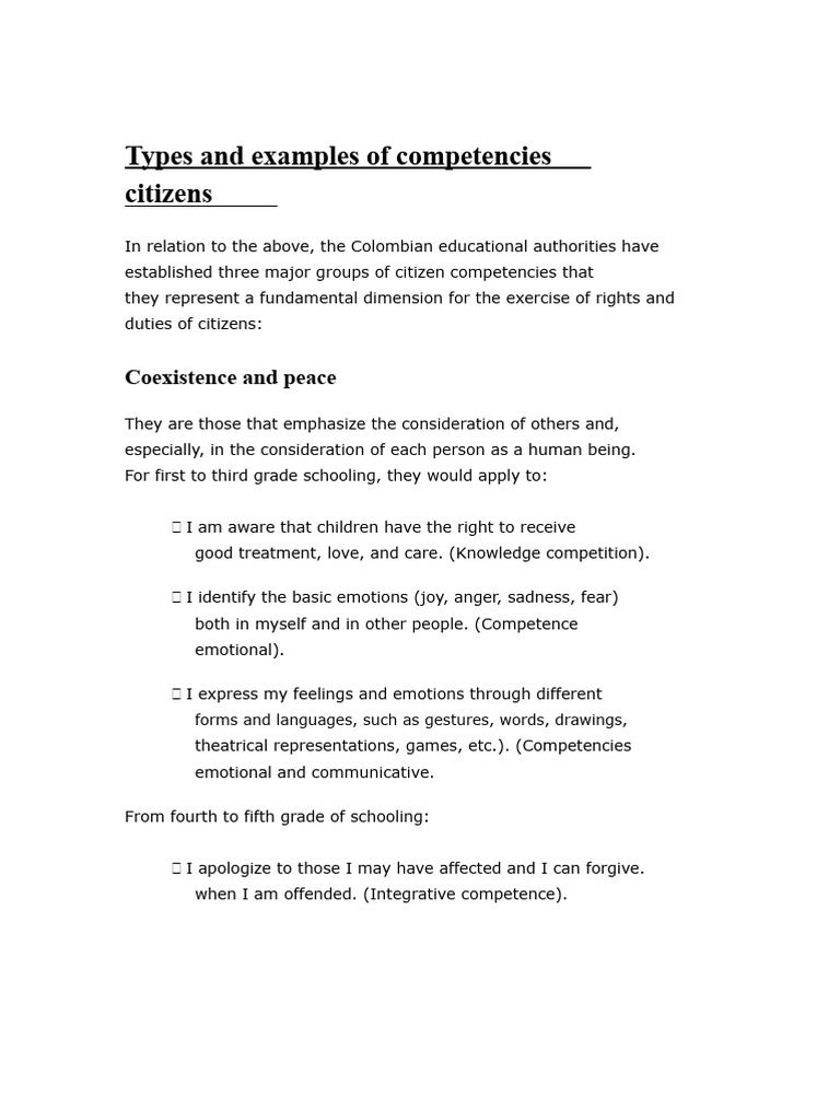 Types and Examples of Citizen Competencies | PDF | Emotions | Knowledge