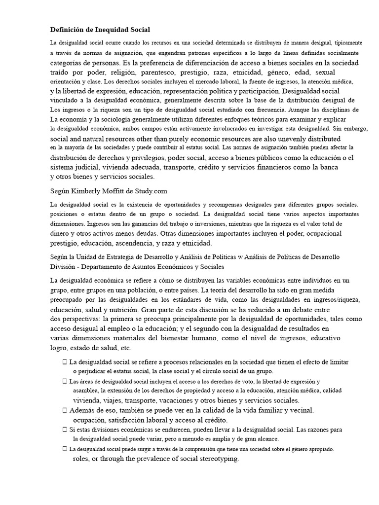 Definición y Dimensiones de Inequidad Social | PDF | Desigualdad social ...