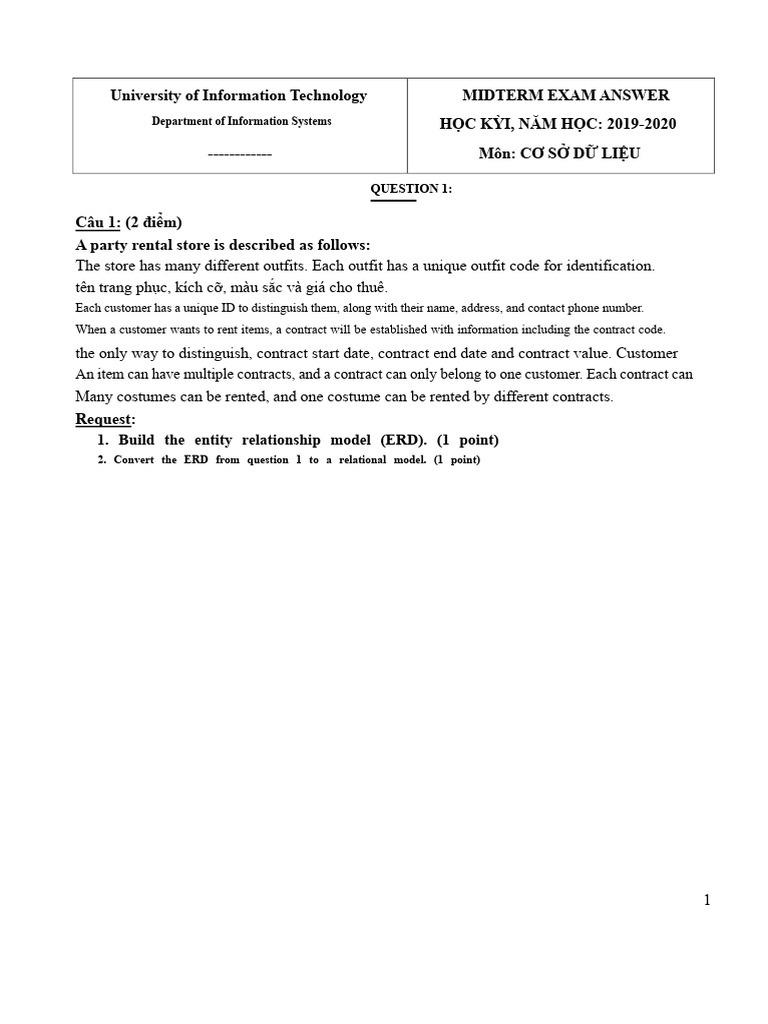 Database Exam: ERD & SQL Queries | PDF | Databases | Data Management