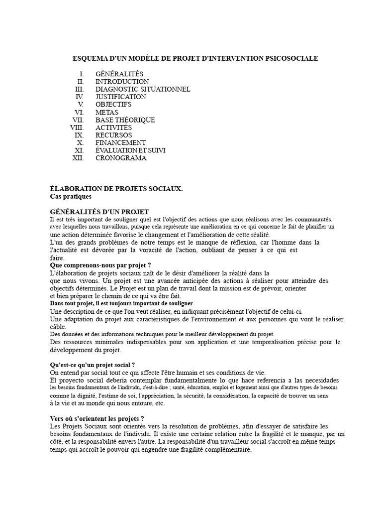 Modèle de Projet d'Intervention Sociale | PDF | Planification ...