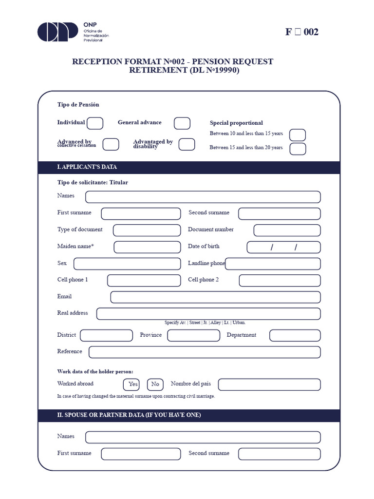 Reception Format N 002 - Pension Request Retirement (DL N 19990) | PDF ...