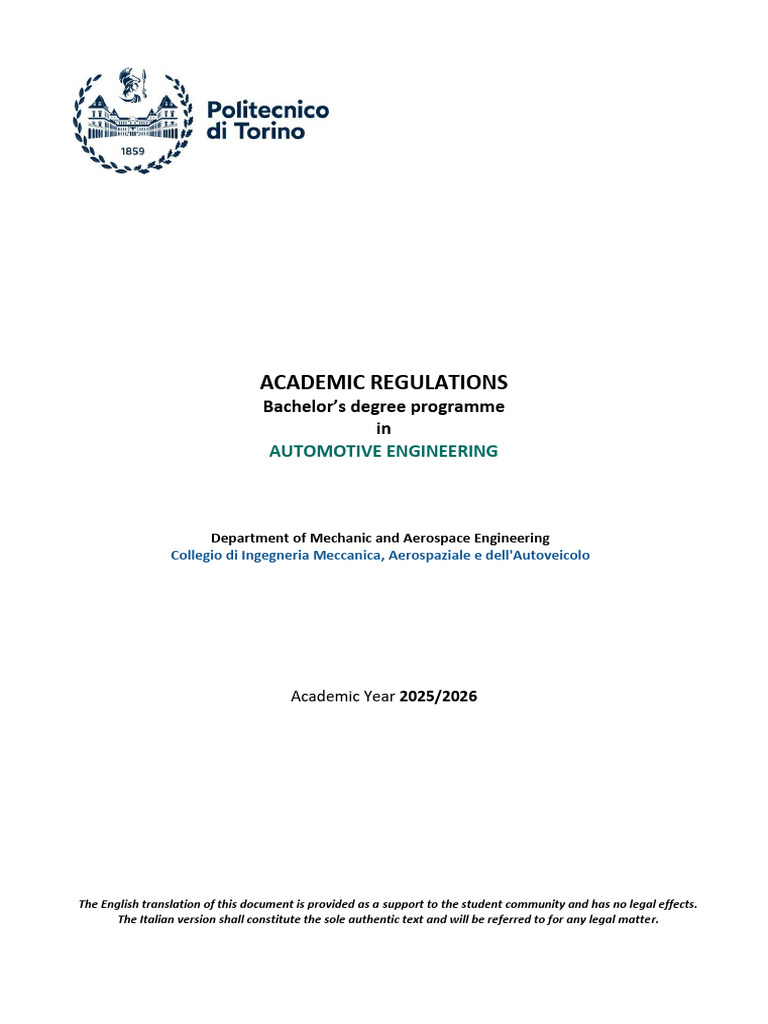 Automotive Engineering Academic Regulations | PDF | Academic Degree ...