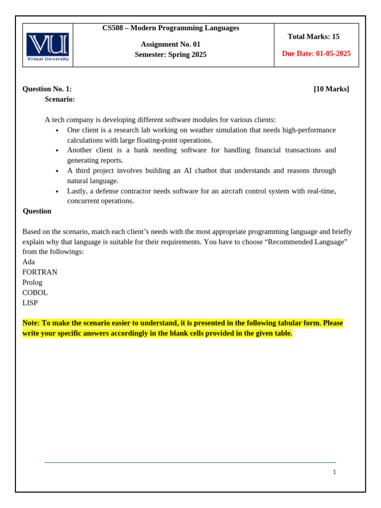 CS508 Assignment: Programming Languages Guide | PDF | Programming ...