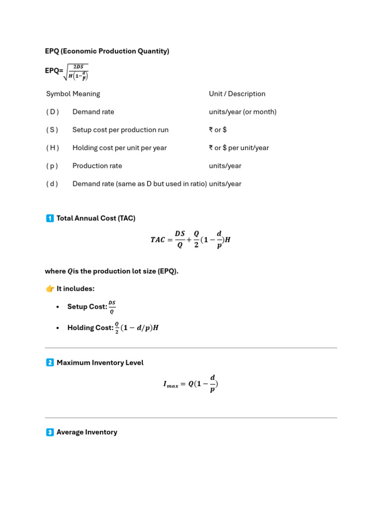 EPQ (Economic Production Quantity) Epq | PDF