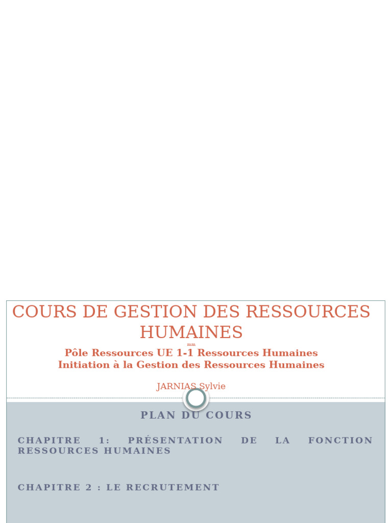 Gestion des Ressources Humaines : Cours et Analyse | PDF | Gestion des ...