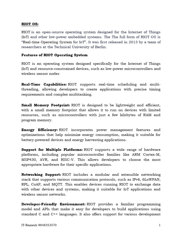Overview of RIOT OS for IoT Development | PDF | Operating System ...
