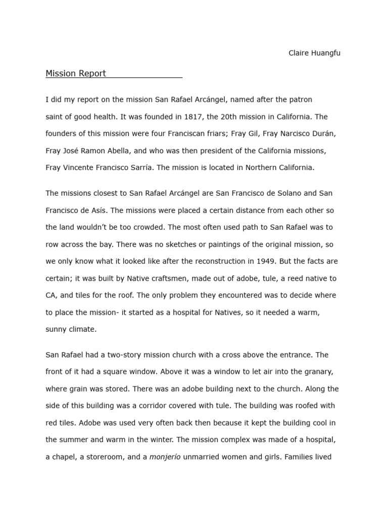 Mission Book Report | PDF | Meal