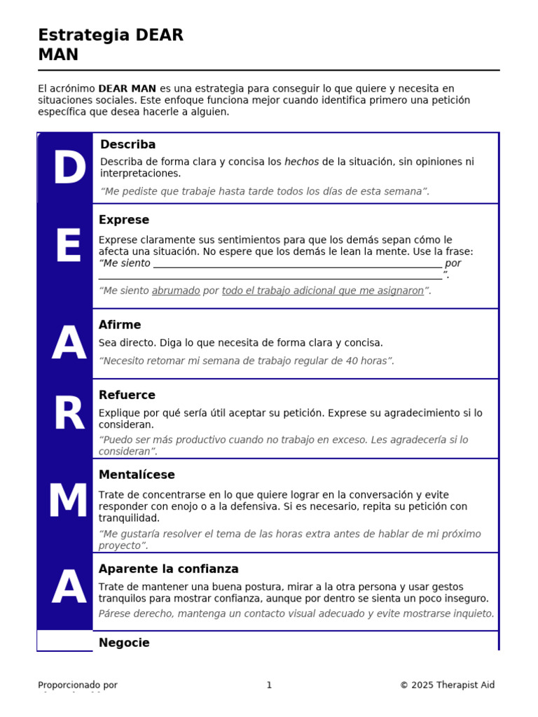 Estrategia DEAR MAN para Comunicarse Efectivamente | PDF