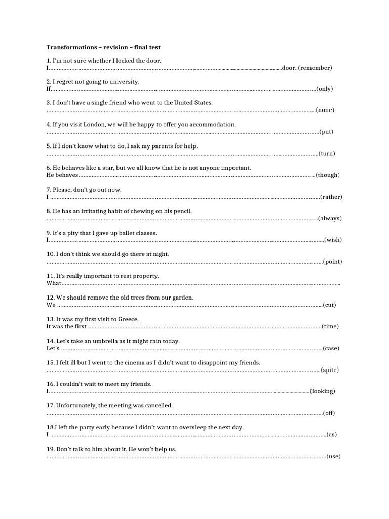 Transformations Revision Test Questions | PDF