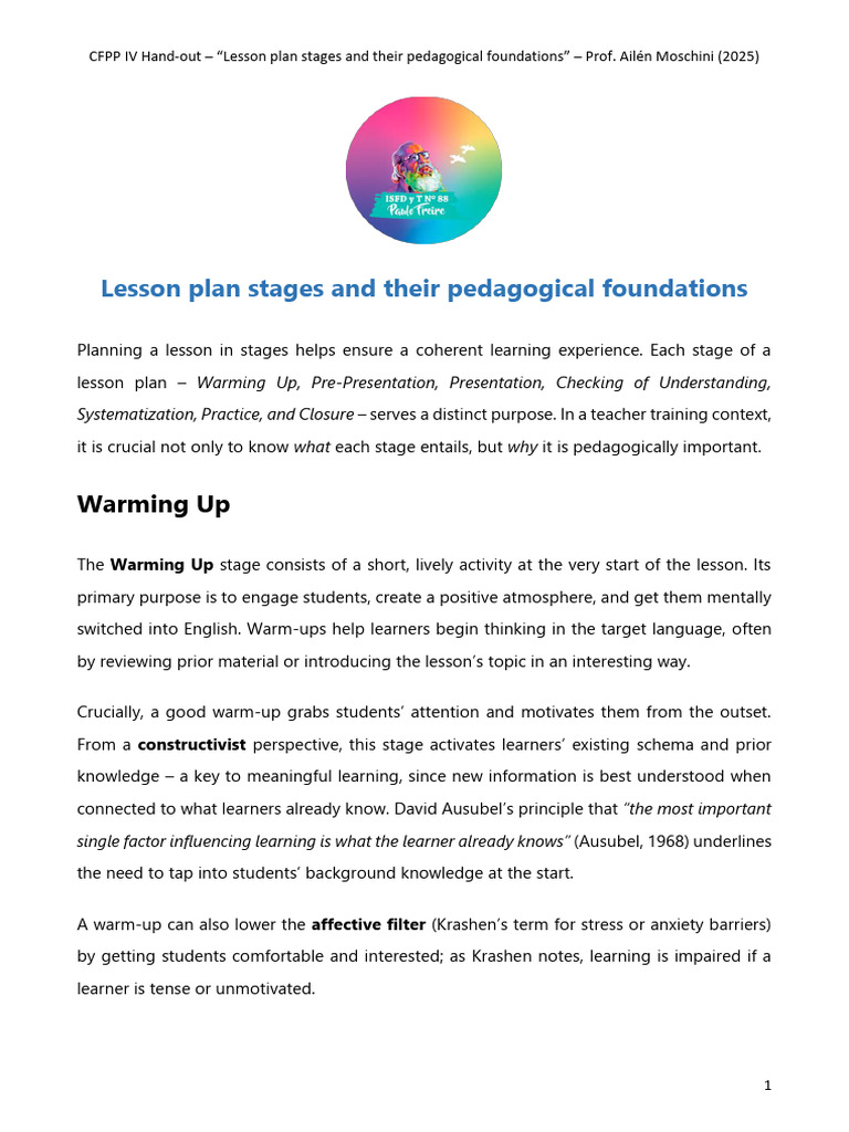 Lesson Plan Stages Explained | PDF | Learning | Constructivism ...