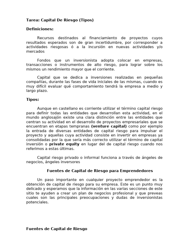 Tipos de Capital de Riesgo para Emprendedores | PDF | Capital de riesgo ...