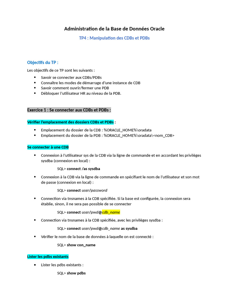 Gestion des CDB et PDB dans Oracle | PDF | Informatique | Logiciel