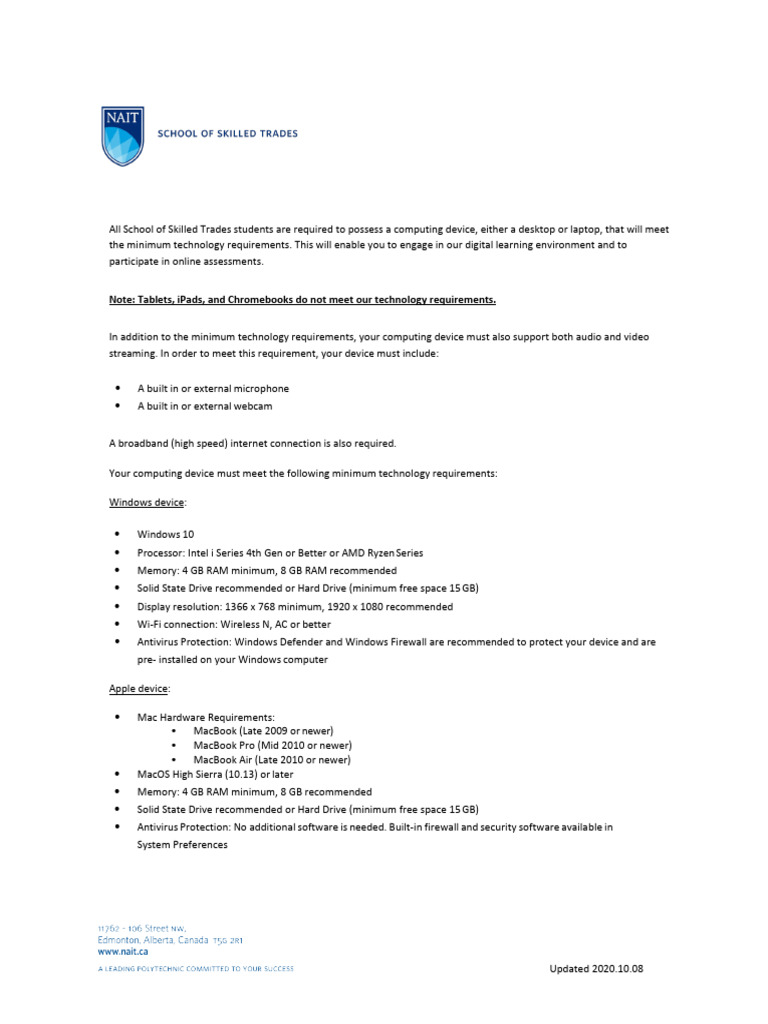 Minimum Tech Requirements for Students | PDF