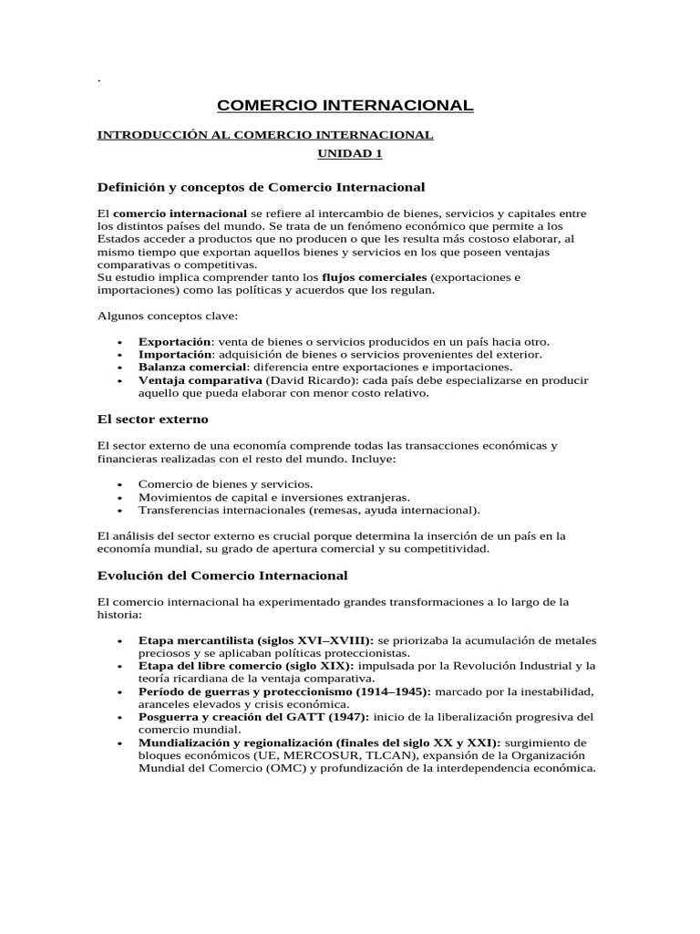 Unidad 1 Comercio Internacional | PDF | El comercio internacional ...