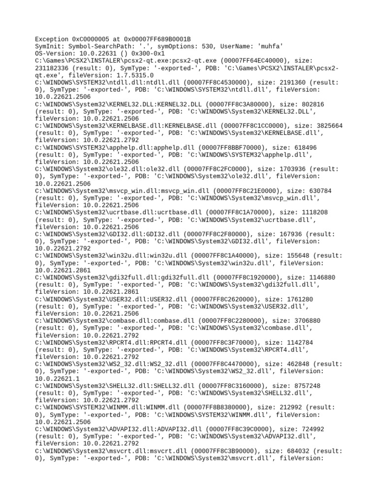 PCSX2 Error 0xC0000005 Debug Log | PDF | Utility Software | Computer File