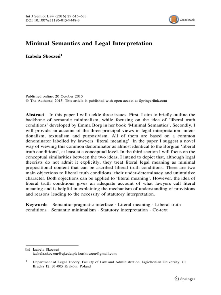 Minimal Semantics in Legal Interpretation | PDF | Semantics | Truth