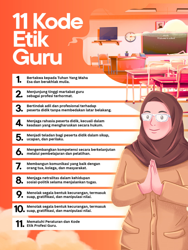 Poster 11 Kode Etik Guru Ilustratif Oranye Dan Putih | PDF