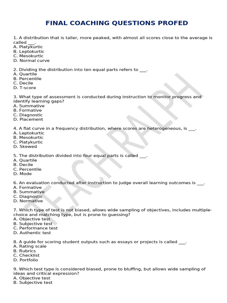 Coaching Questions for Educational Assessment | PDF | Psychology ...