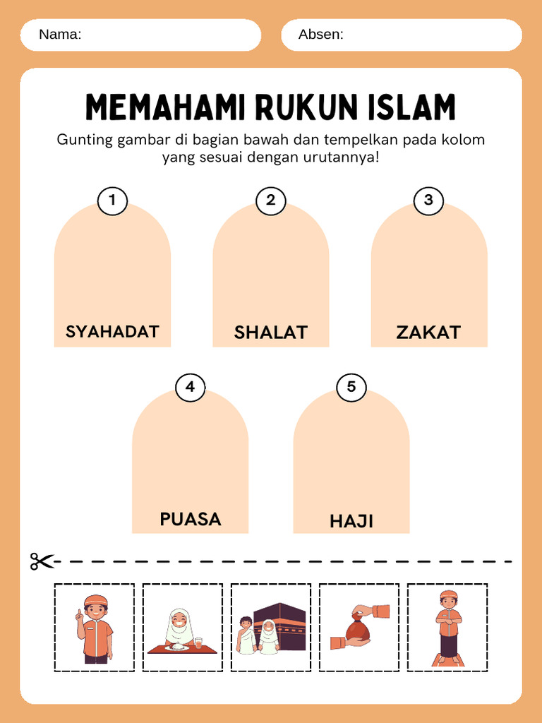 Lembar Kerja Memahami Rukun Islam Oranye Ilustrasi | PDF