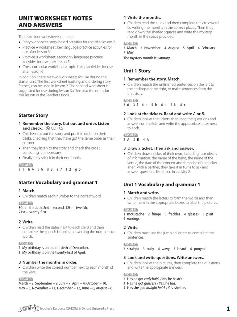 Unit Worksheets and Answers Guide | PDF | Crossword | Lunch