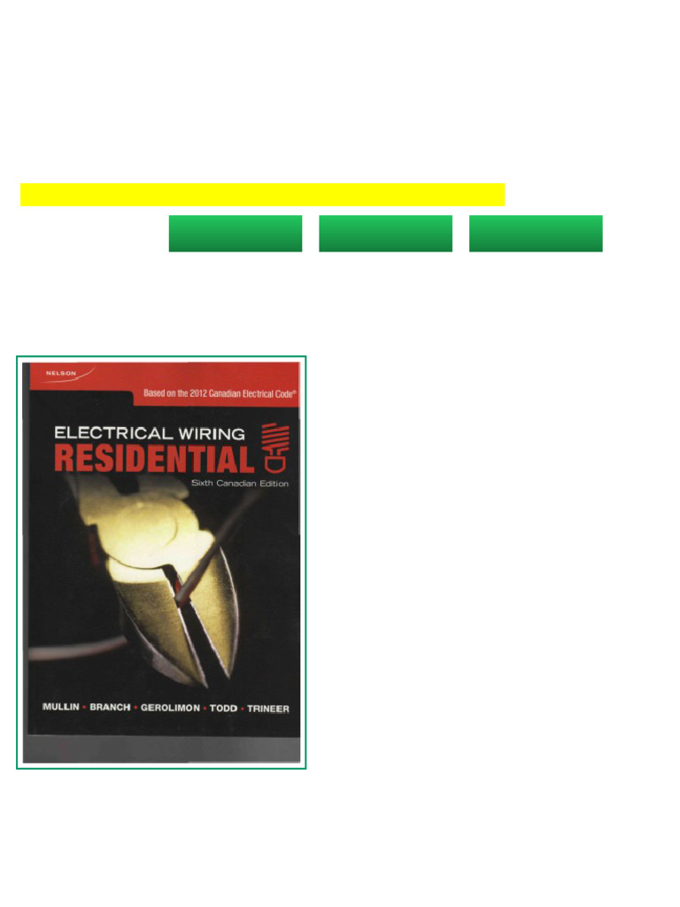 Electrical Wiring Residential Sixth Canadian Edition Ray C. Mullin newest edition 2025 | PDF