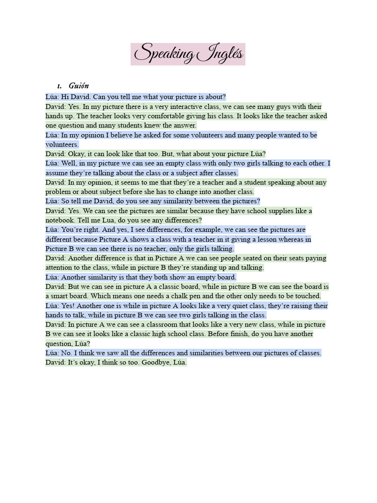 Speaking Inglés - Lua & David | PDF