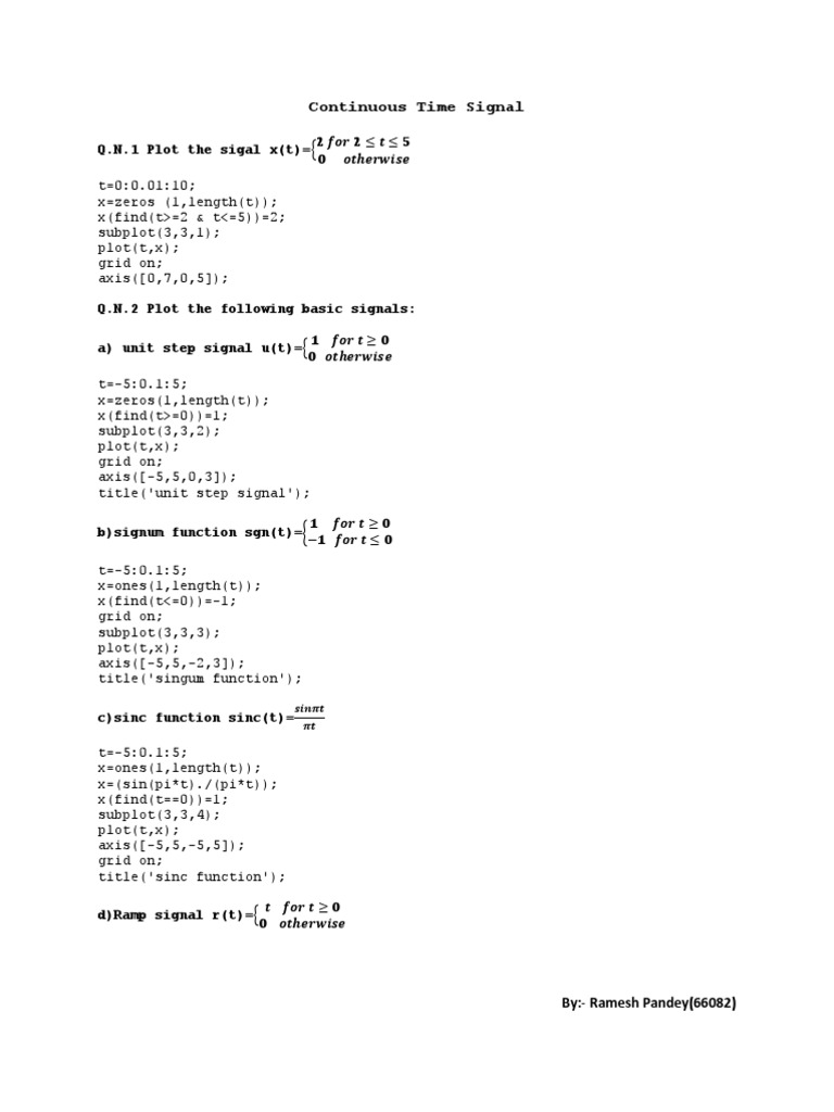 Continuous and Discrete Signal Plots | PDF
