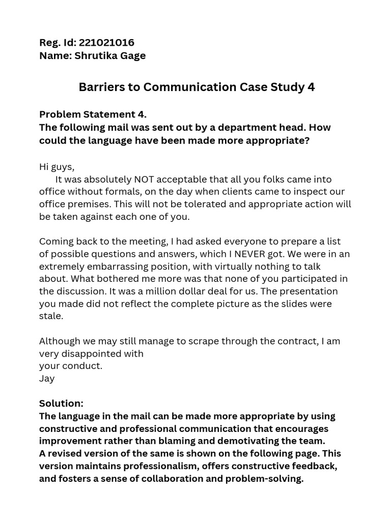 Barriers To Communication-Case Study - Shrutika Gage | PDF ...
