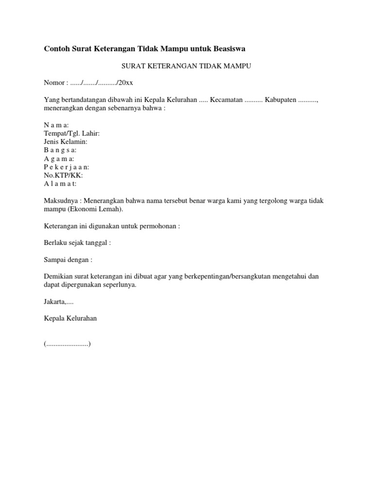 Contoh Surat Keterangan Ekonomi Lemah