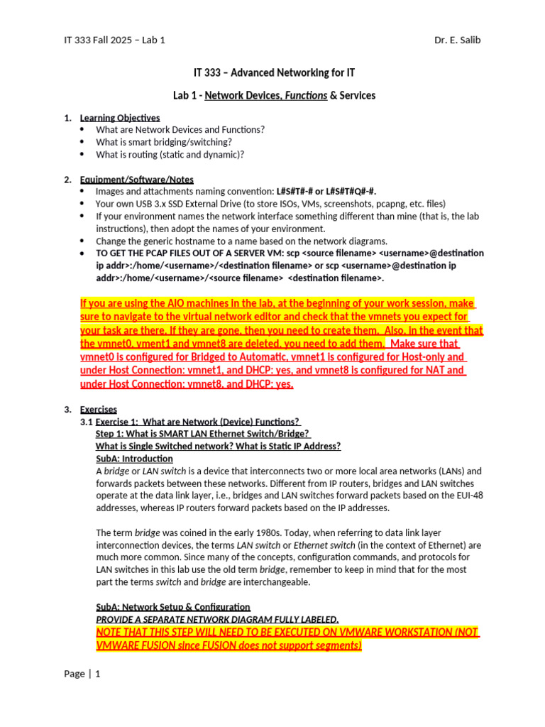 Lab 01 IT333 Network Functions FA25 | PDF | Routing | Computer Network