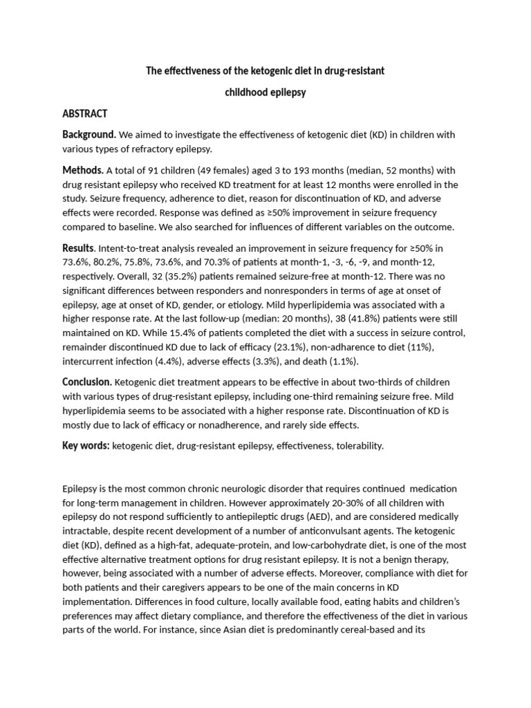 The Effectiveness of The Ketogenic Diet in Drug | PDF | Epilepsy ...