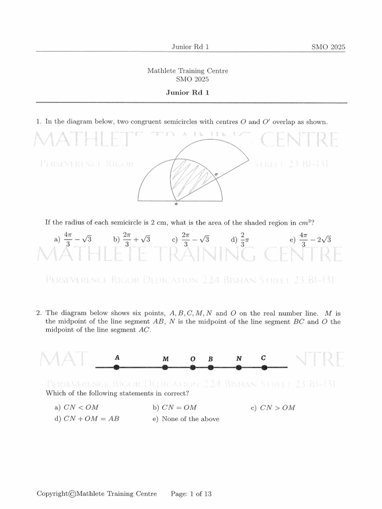 Junior Section - First Round - SMO 2025 | PDF