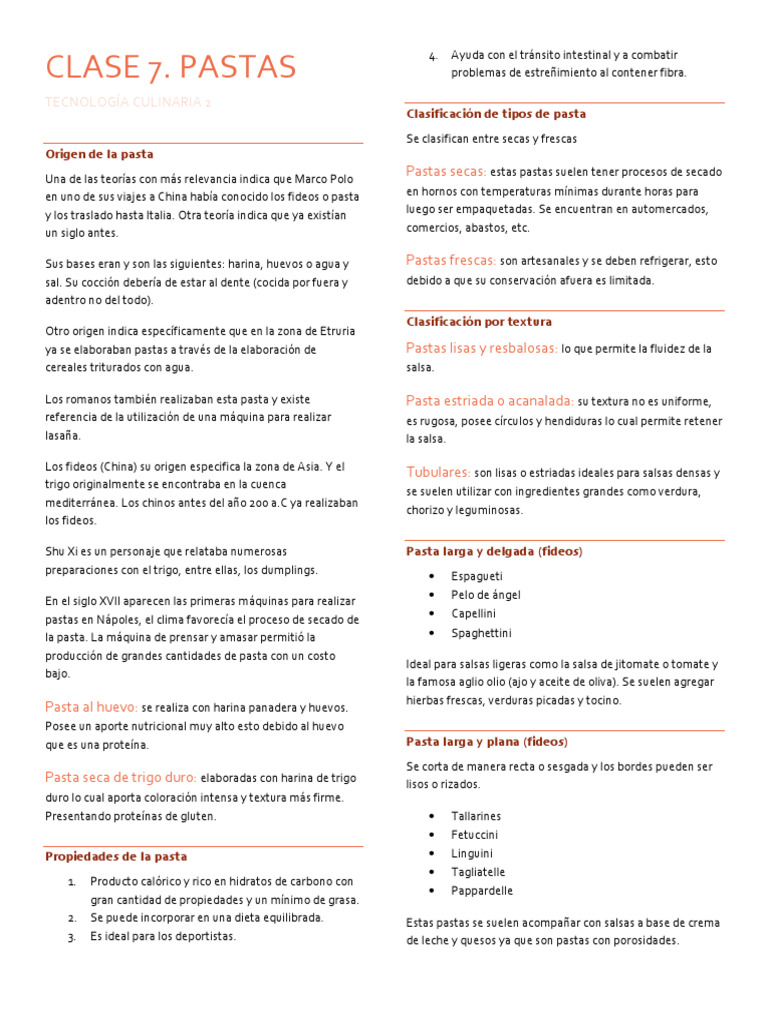 Clase 7 - Pastas | PDF | Pasta | Fideos