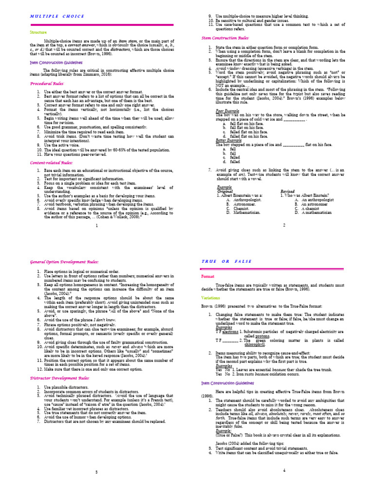 Guidelines for Effective Test Item Construction | PDF | Multiple Choice ...