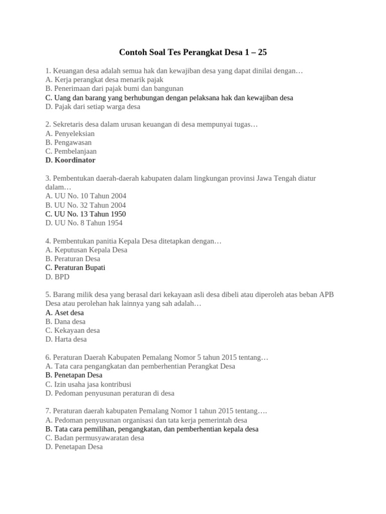 Soal Tes Perangkat Desa Lengkap | PDF