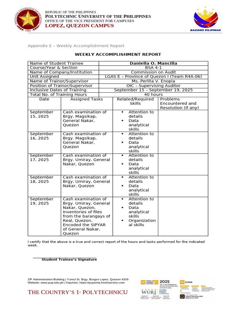 Sample Accomplishment Report For Students-EDITED | PDF | Accounting