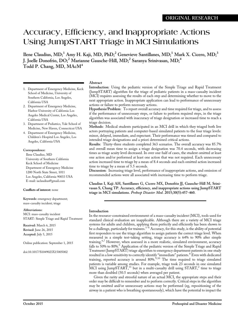 JumpSTART Triage Accuracy in MCIs | PDF | Simulation | Emergency Department