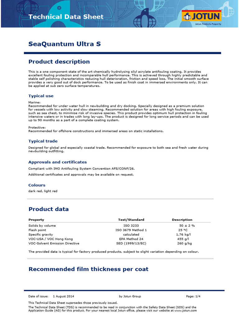 SeaQuantum Ultra S Antifouling TDS | PDF | Water