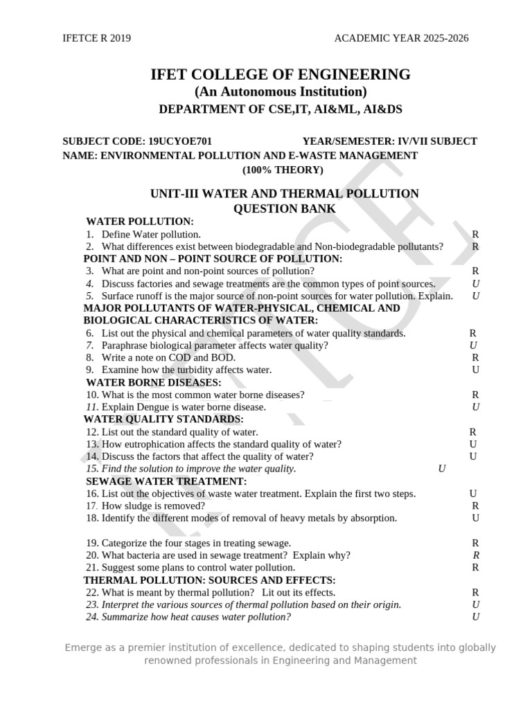 EVS 3 QB | PDF | Water Pollution | Water Quality