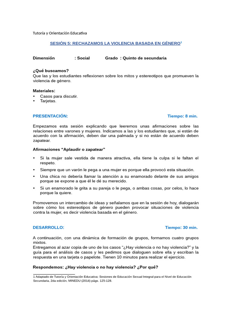 Sesion 5 Rechazamos La Violencia Basada en Genero | PDF | Violencia ...