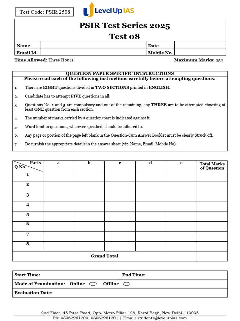 PSIR Test 8 Booklet | PDF | Nuclear Proliferation | Global Politics