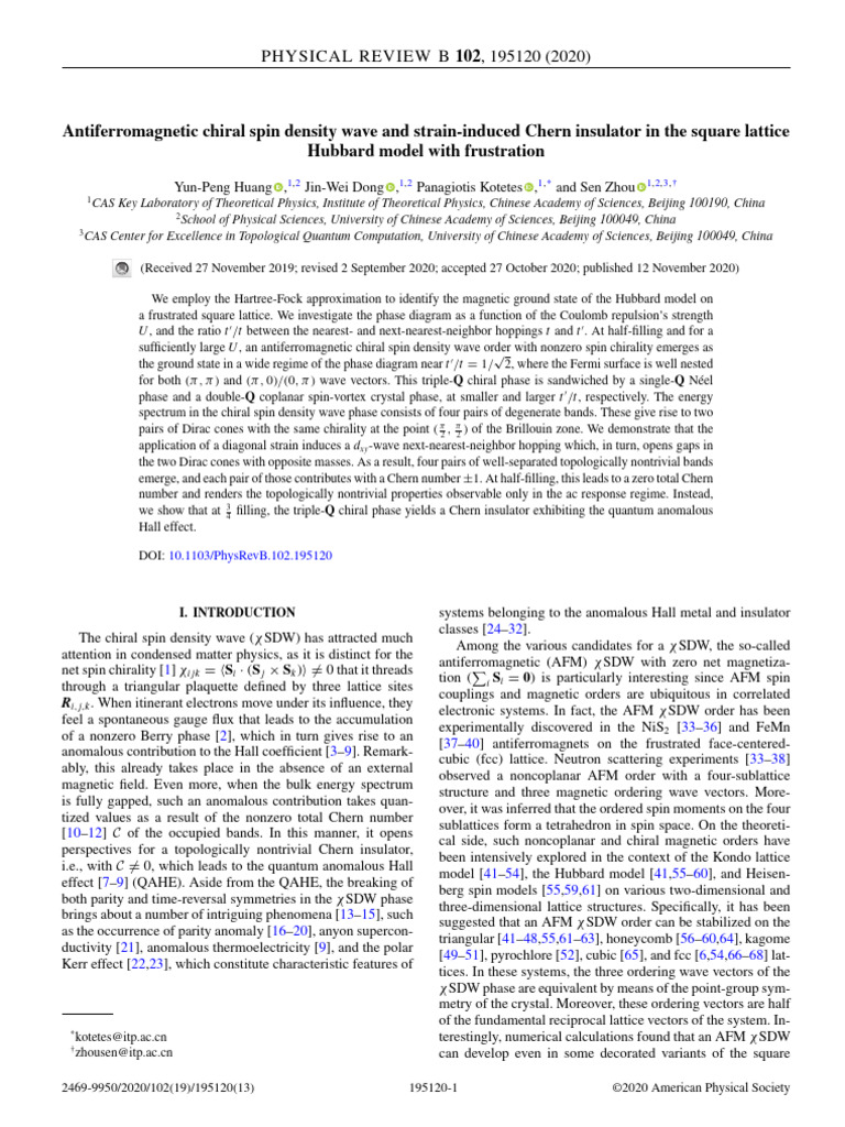 Antiferromagnetic Chiral Spin Density Wave | PDF | Spin (Physics) | Waves