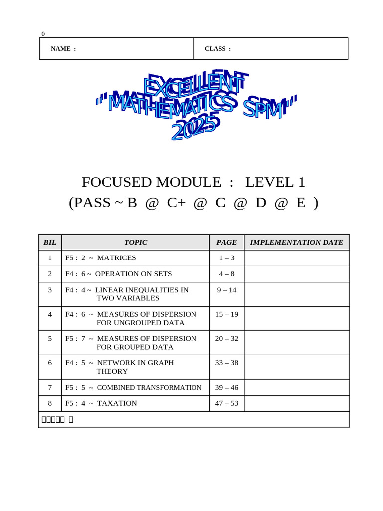 Mathematics Revision Guide: Level 1 Topics | PDF | Matrix (Mathematics ...