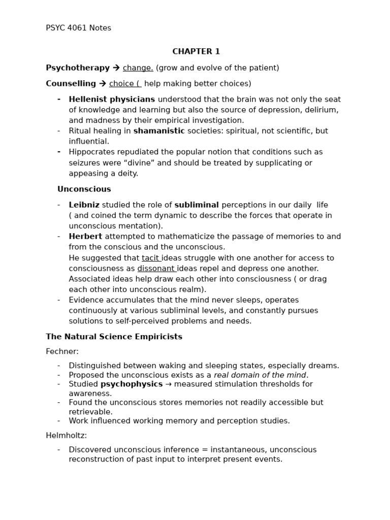 Chapter 1 - Psyc 4061 | PDF | Psychotherapy | Unconscious Mind