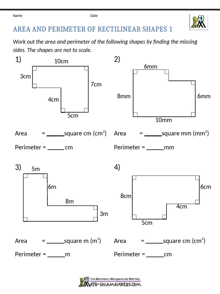 Area and Perimeter Worksheets for Kids | PDF