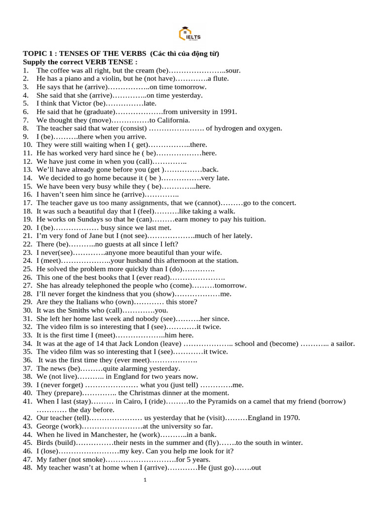 Verb Tenses Practice Exercises | PDF