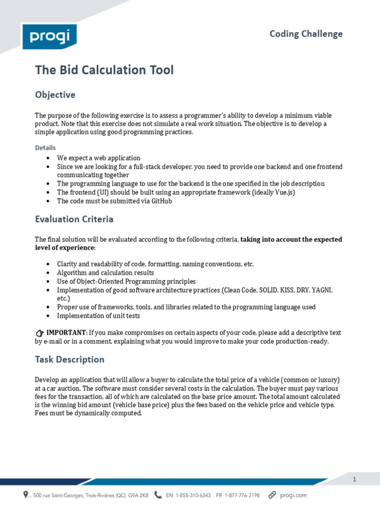 Vehicle Bid Calculation Tool Challenge | PDF | Computer Programming ...